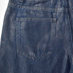 Custom Women's Baggy Blue Jeans Shorts With Waxed Printing