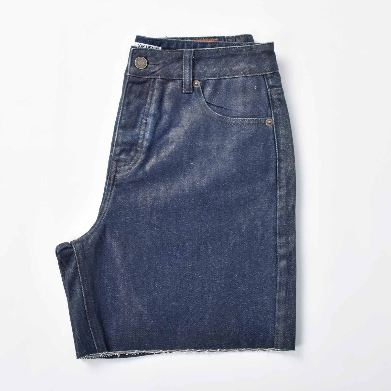 Custom Women's Baggy Blue Jeans Shorts With Waxed Printing