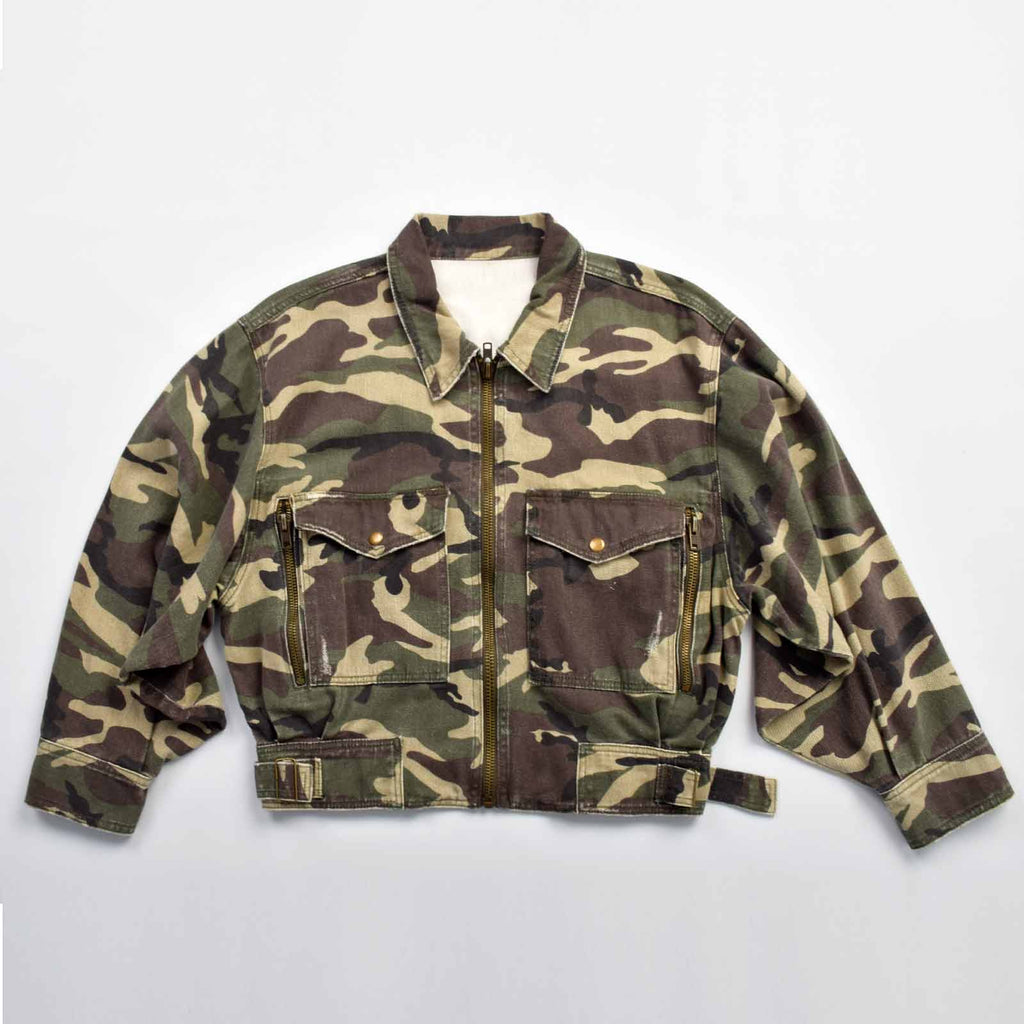 Custom Women's Zip-up Camo Camouflage Denim Jacket