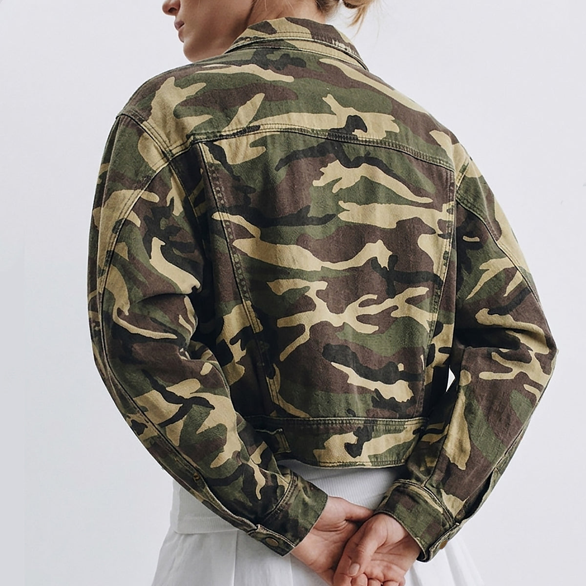 Custom Women's Zip-up Camo Camouflage Denim Jacket
