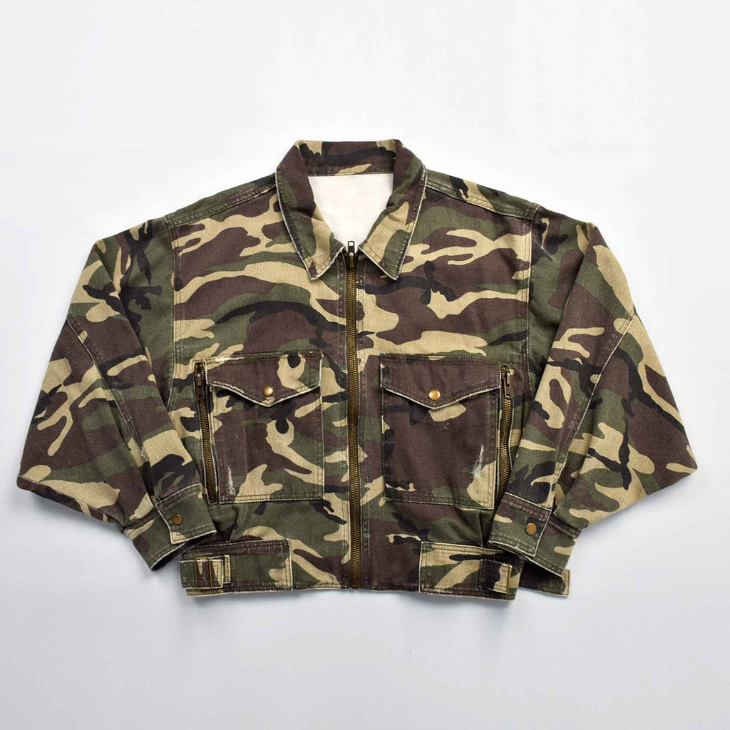 Custom Women's Zip-up Camo Camouflage Denim Jacket