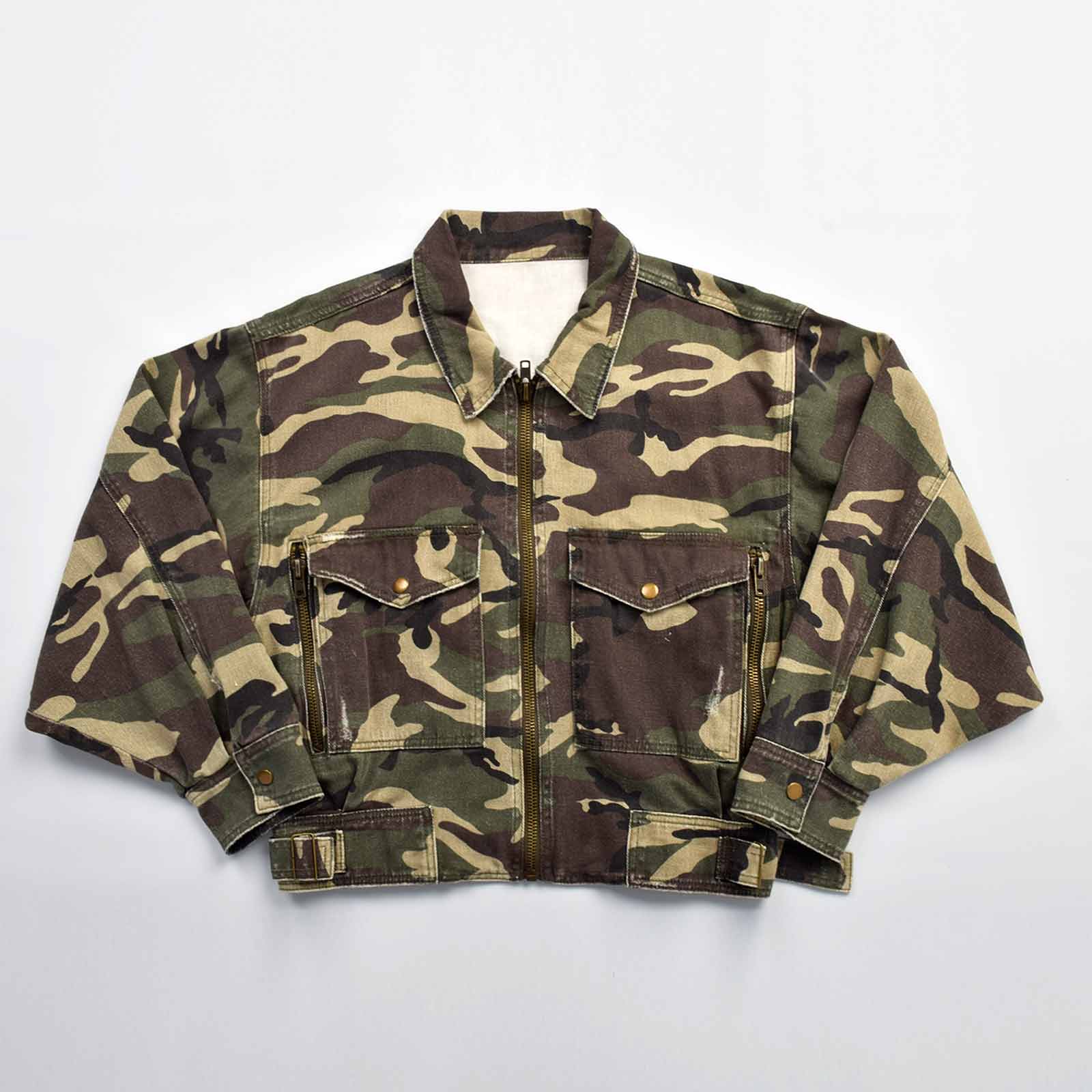 Custom Women's Zip-up Camo Camouflage Denim Jacket