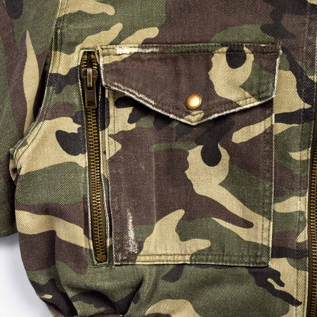 Custom Women's Zip-up Camo Camouflage Denim Jacket