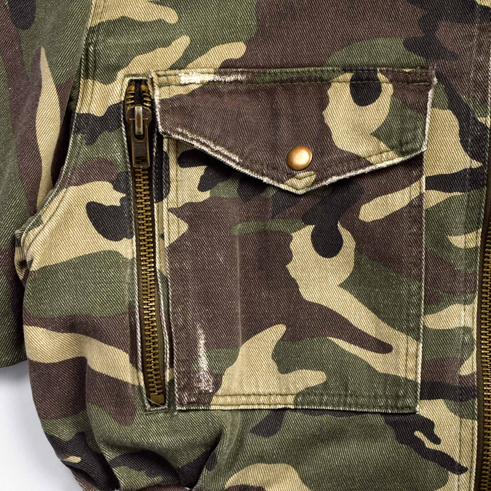 Custom Women's Zip-up Camo Camouflage Denim Jacket
