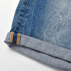 Custom Men's Elastic Indigo Blue Jeans Shorts With Distressed