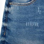 Custom Men's Elastic Indigo Blue Jeans Shorts With Distressed