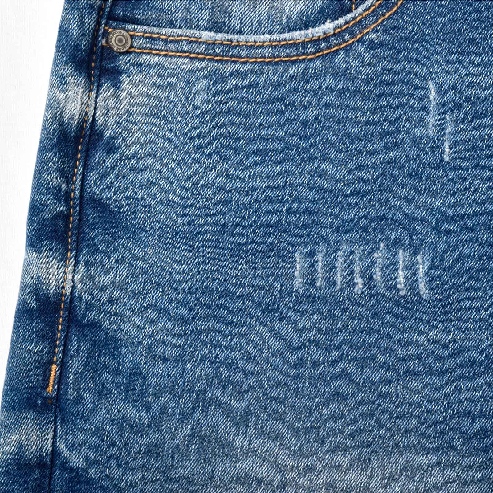 Custom Men's Elastic Indigo Blue Jeans Shorts With Distressed