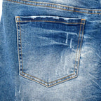 Custom Men's Elastic Indigo Blue Jeans Shorts With Distressed