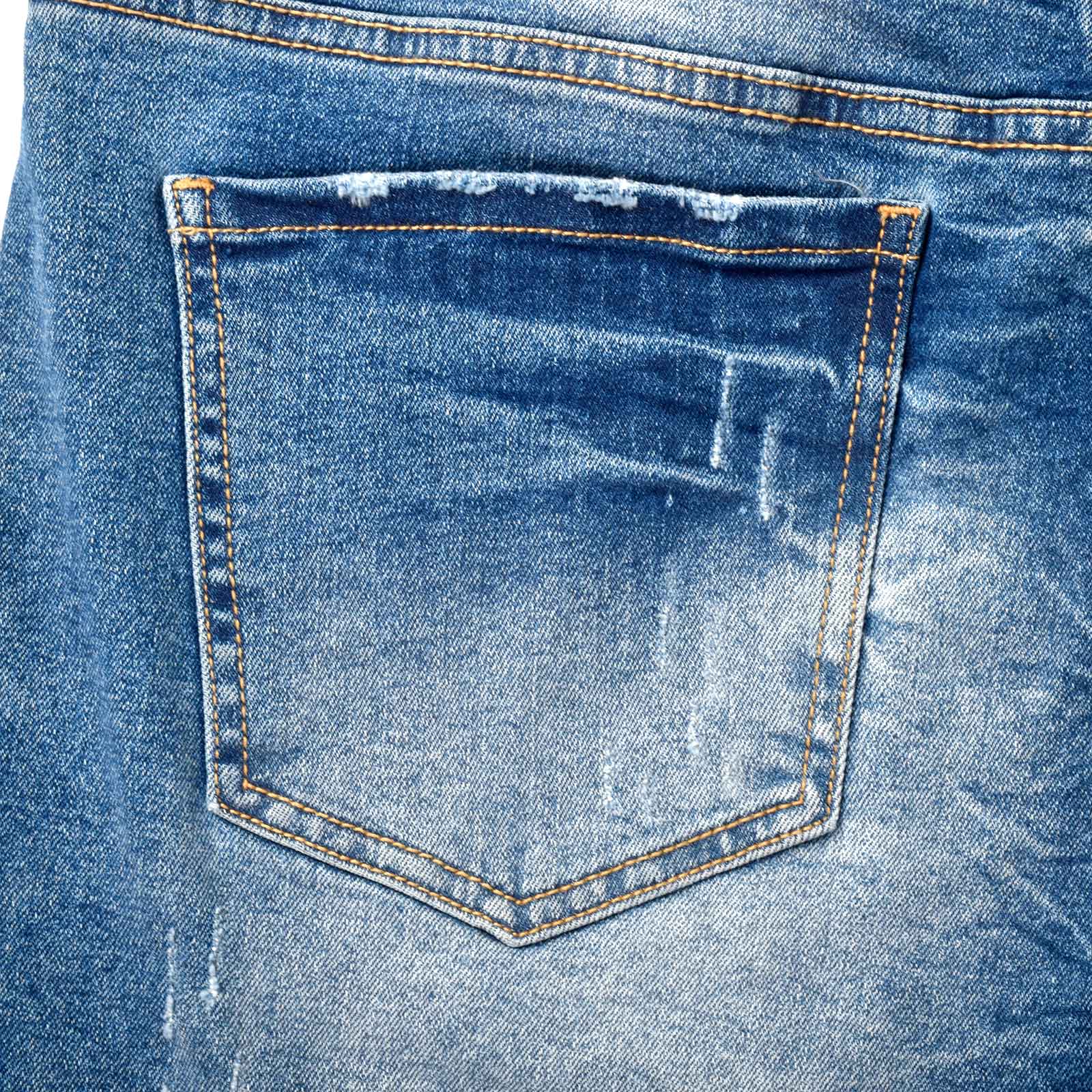 Custom Men's Elastic Indigo Blue Jeans Shorts With Distressed