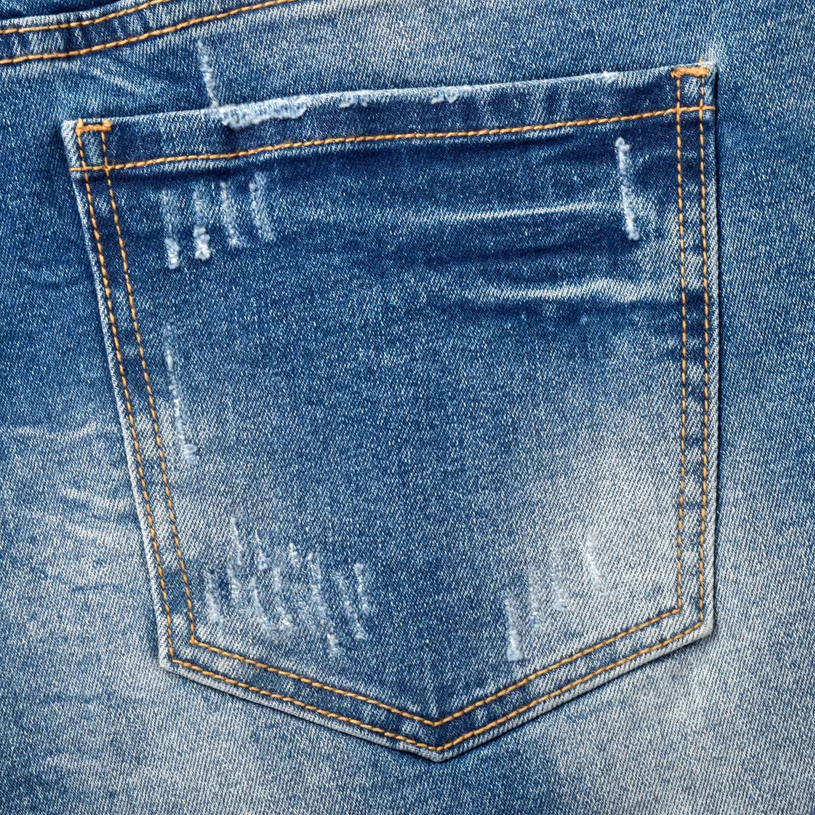 Custom Men's Elastic Indigo Blue Jeans Shorts With Distressed