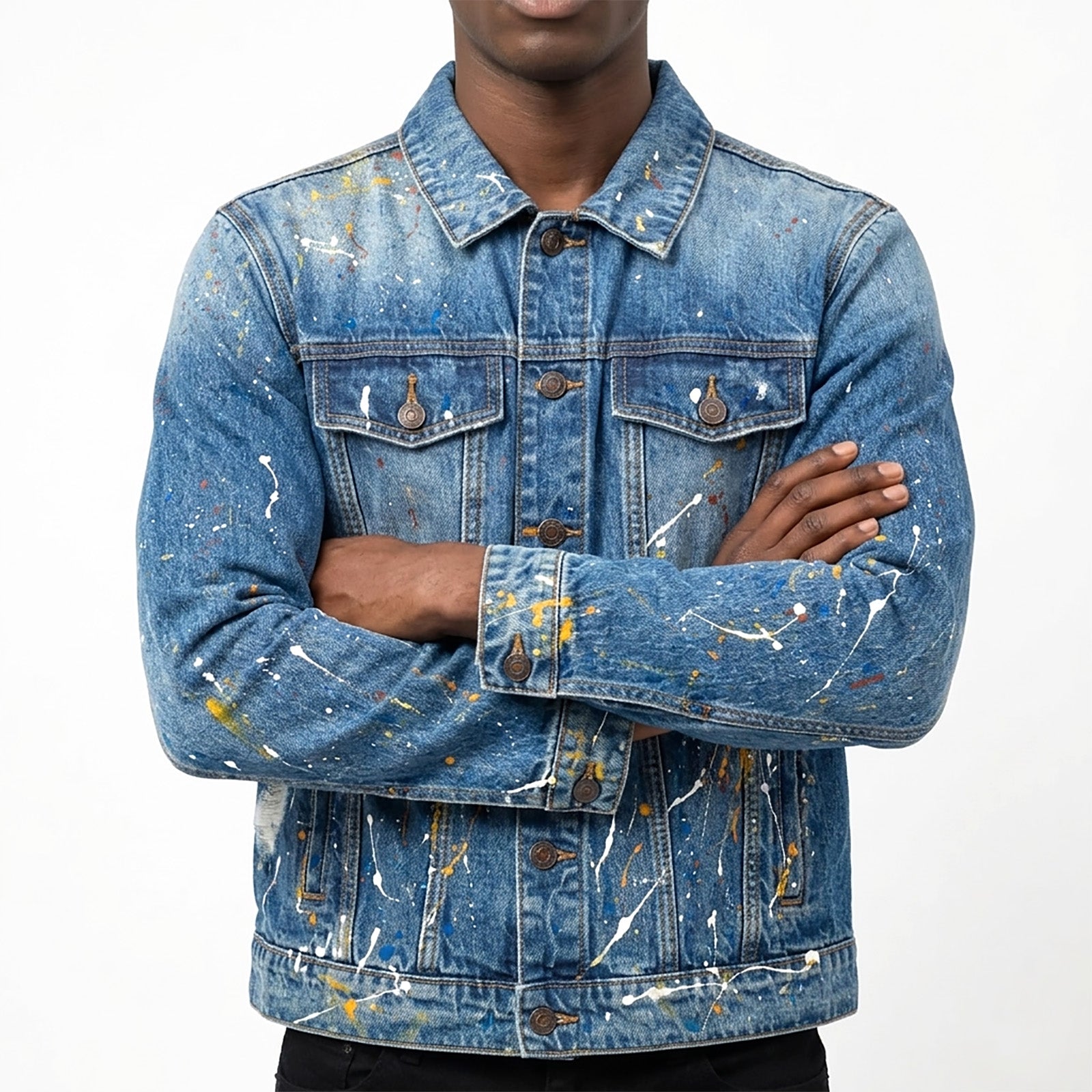 Custom Unisex Denim Jacket With Paint Splatters