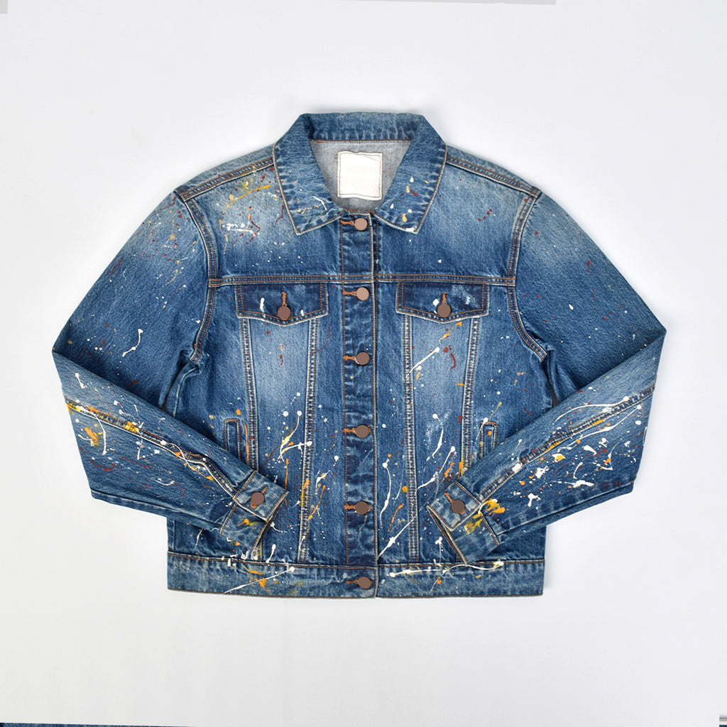 Custom Unisex Denim Jacket With Paint Splatters
