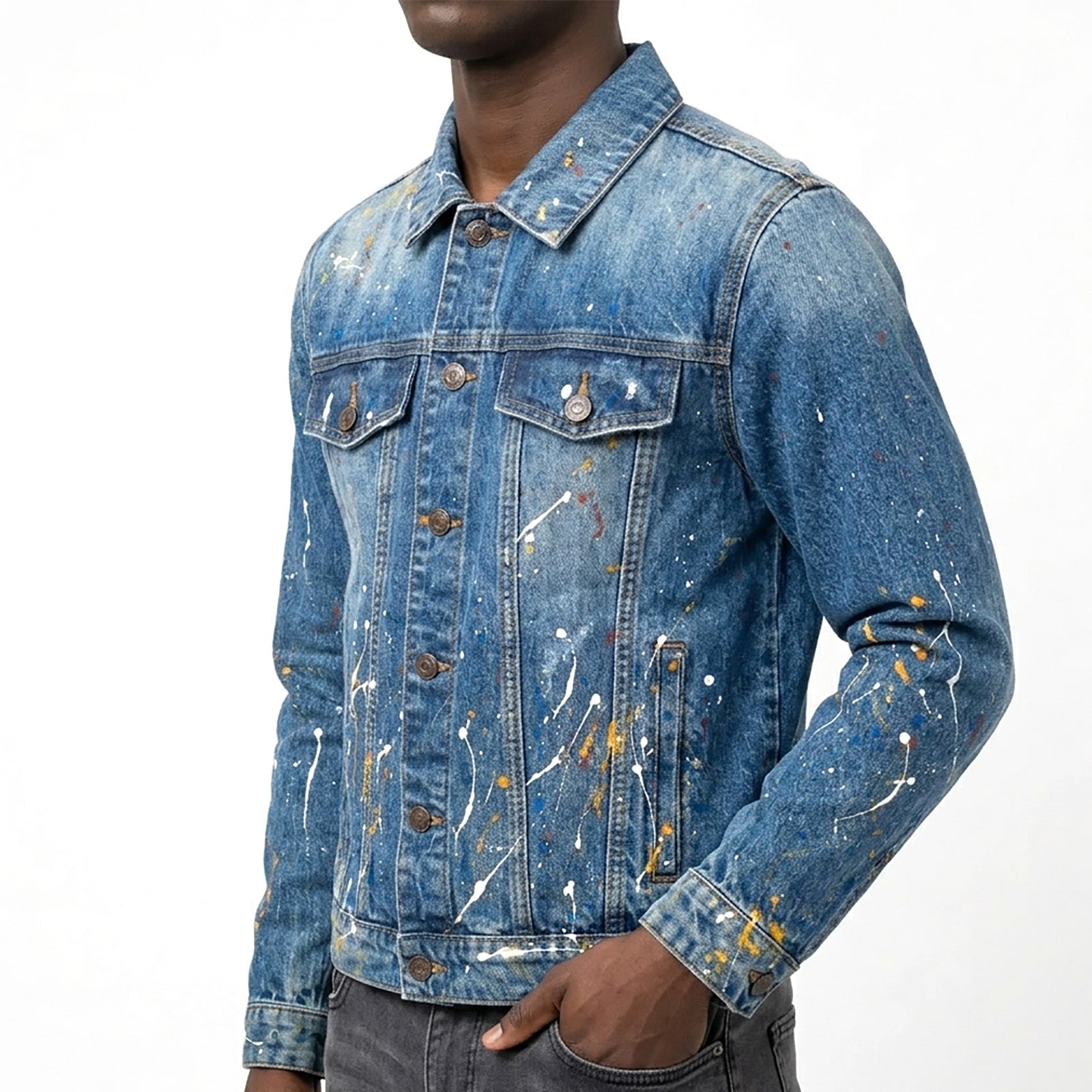 Custom Unisex Denim Jacket With Paint Splatters