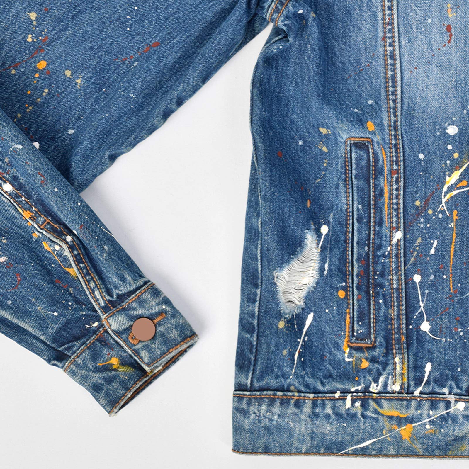 Custom Unisex Denim Jacket With Paint Splatters