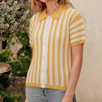 Custom Knit Cardigan Stripe Sweater Polo Shirt
