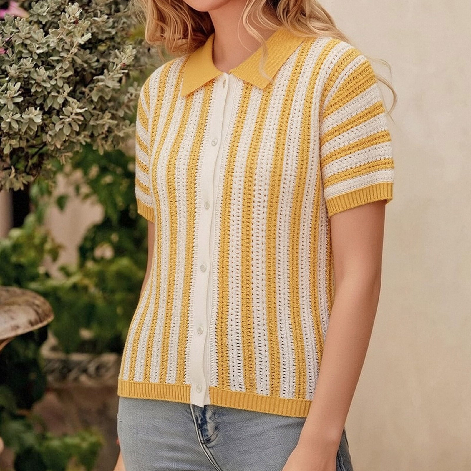 Custom Knit Cardigan Stripe Sweater Polo Shirt