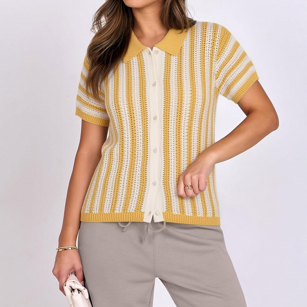 Custom Knit Cardigan Stripe Sweater Polo Shirt
