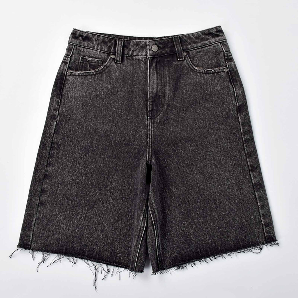 Custom Women's Baggy Black Jeans Shorts With Washed