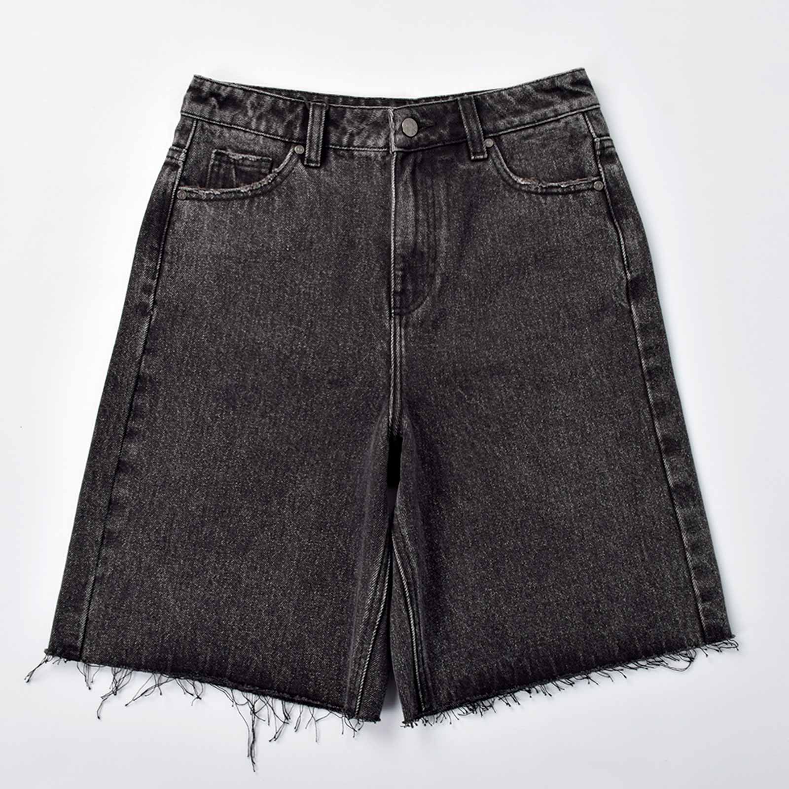 Custom Women's Baggy Black Jeans Shorts With Washed