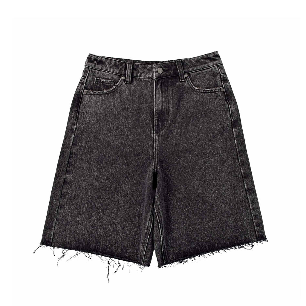 Custom Women's Baggy Black Jeans Shorts With Washed