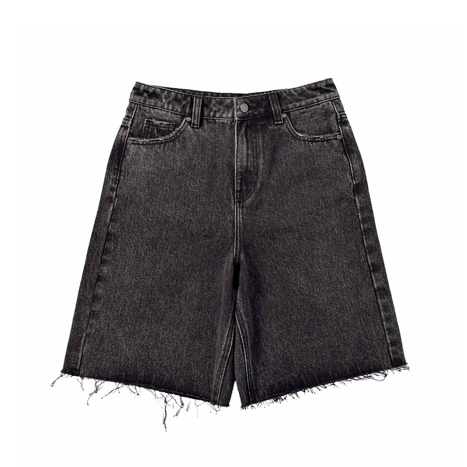 Custom Women's Baggy Black Jeans Shorts With Washed
