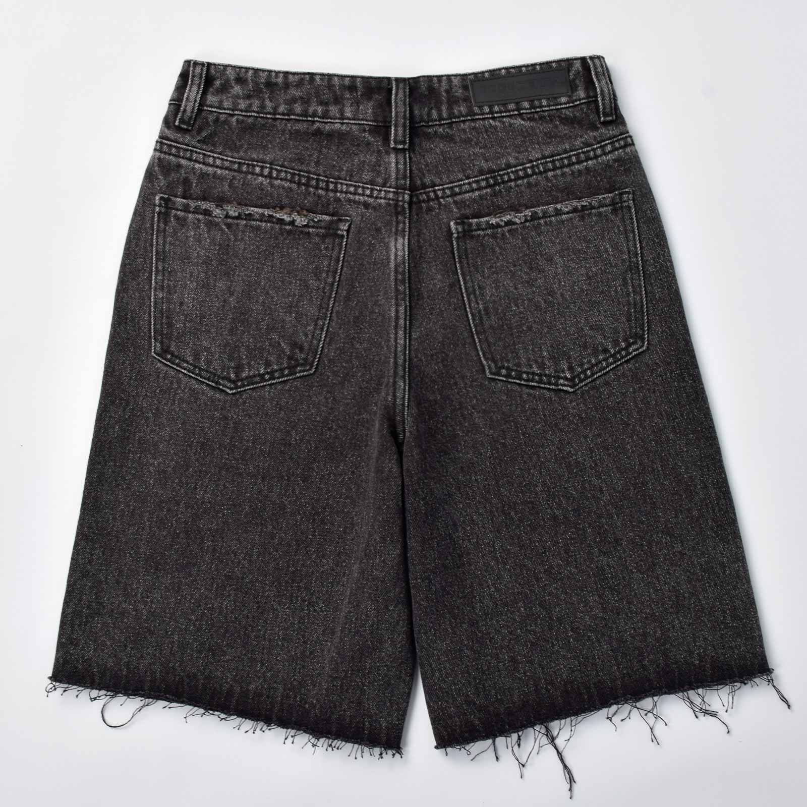 Custom Women's Baggy Black Jeans Shorts With Washed