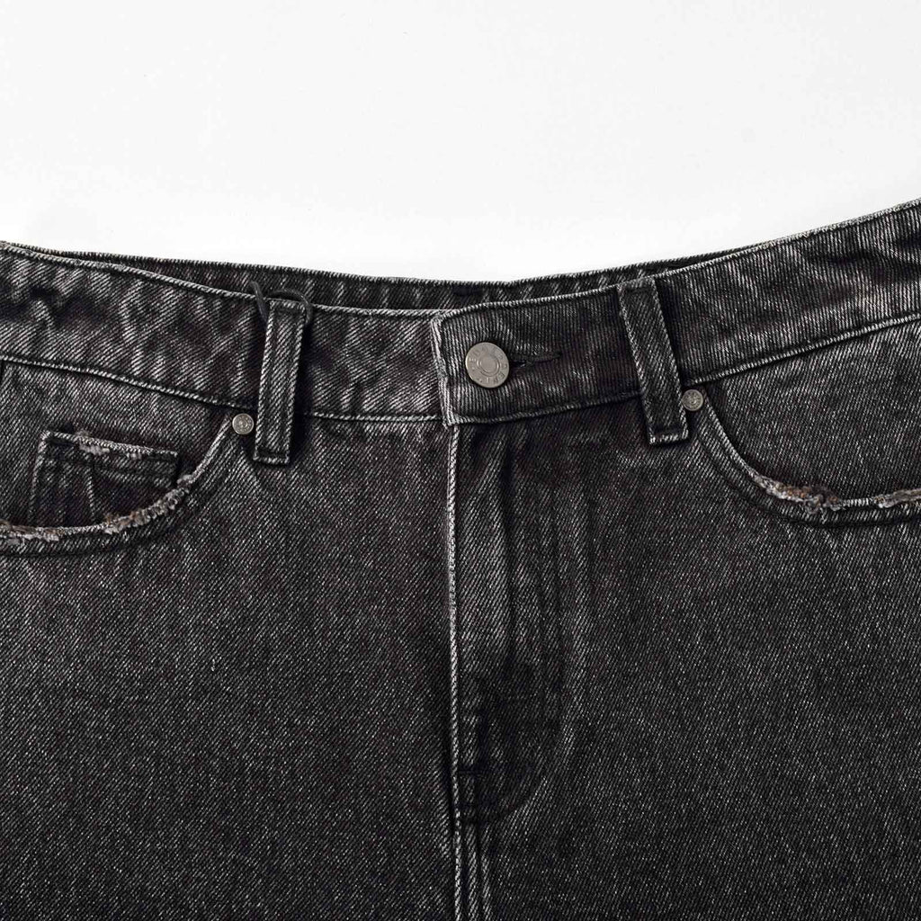 Custom Women's Baggy Black Jeans Shorts With Washed