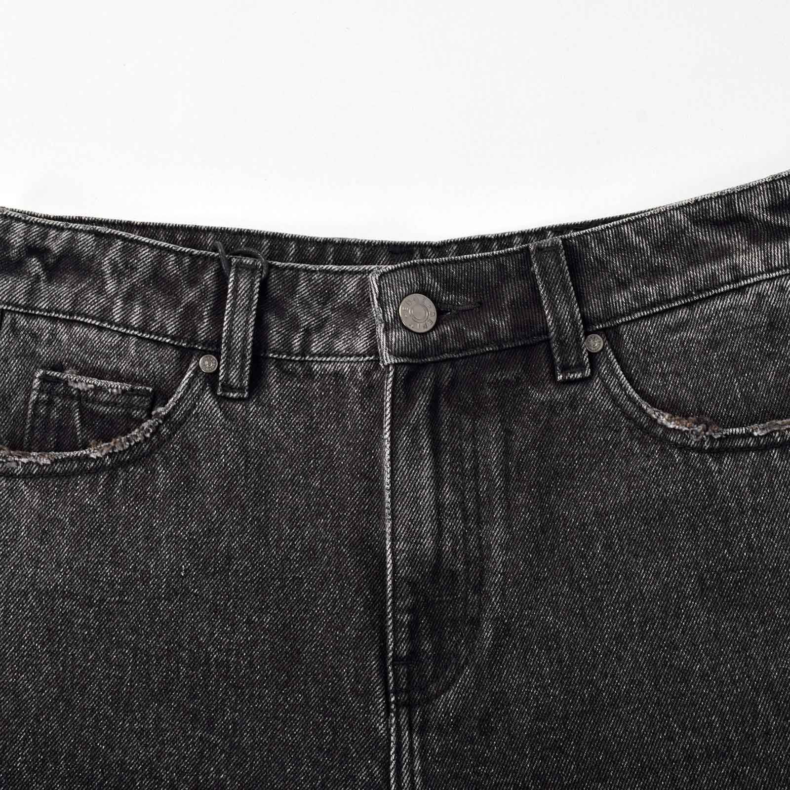 Custom Women's Baggy Black Jeans Shorts With Washed
