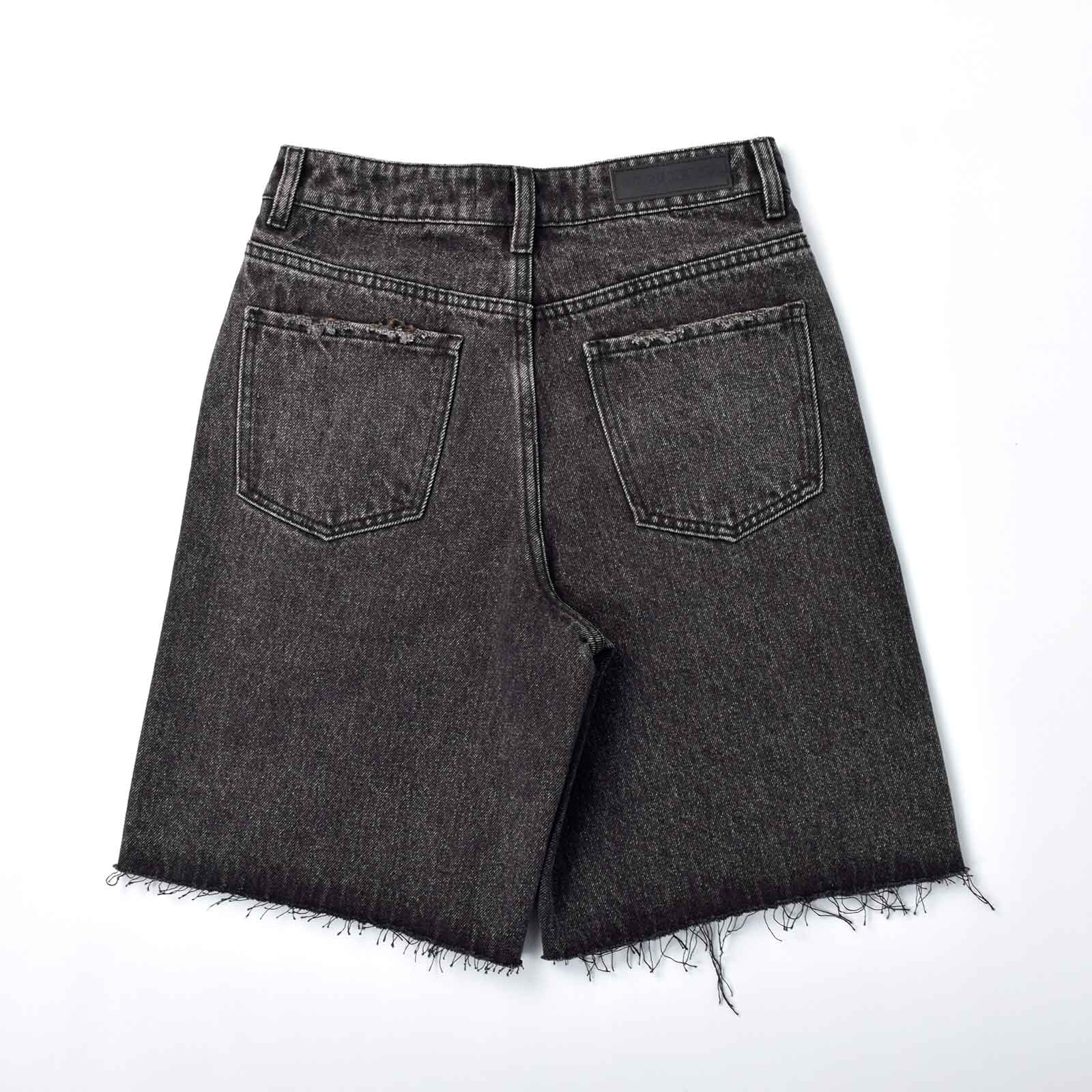 Custom Women's Baggy Black Jeans Shorts With Washed