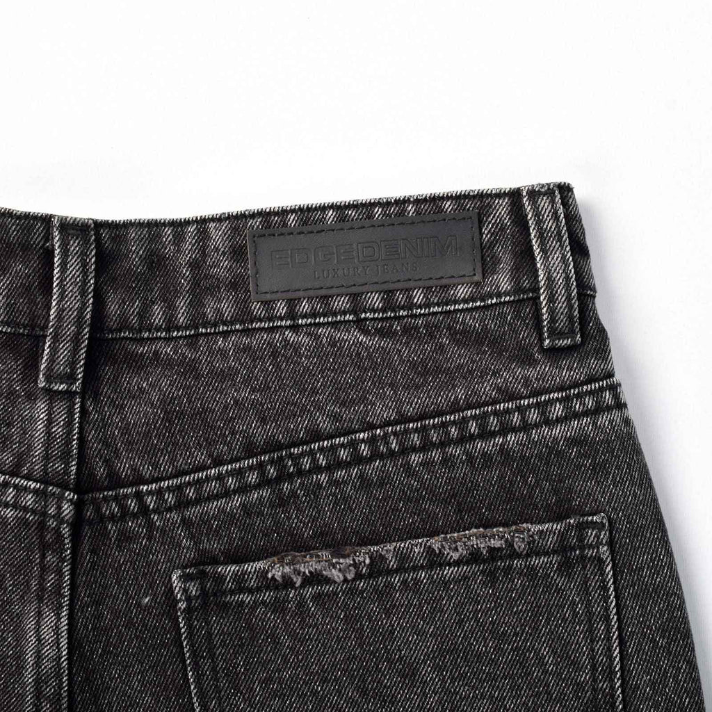 Custom Women's Baggy Black Jeans Shorts With Washed