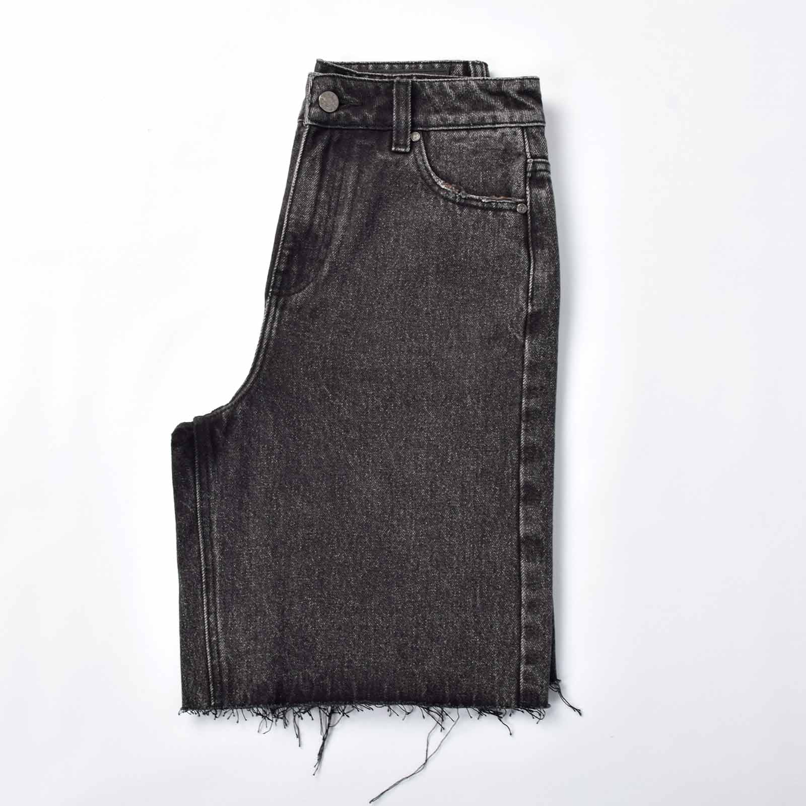 Custom Women's Baggy Black Jeans Shorts With Washed