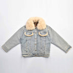 Custom Women's Button-Up Fur Collar Denim Jacket With Leopard Fur Lining