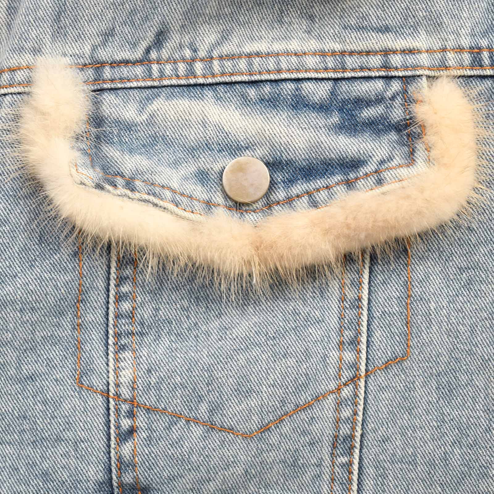 Custom Women's Button-Up Fur Collar Denim Jacket With Leopard Fur Lining