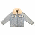 Custom Women's Button-Up Fur Collar Denim Jacket With Leopard Fur Lining