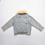 Custom Women's Button-Up Fur Collar Denim Jacket With Leopard Fur Lining