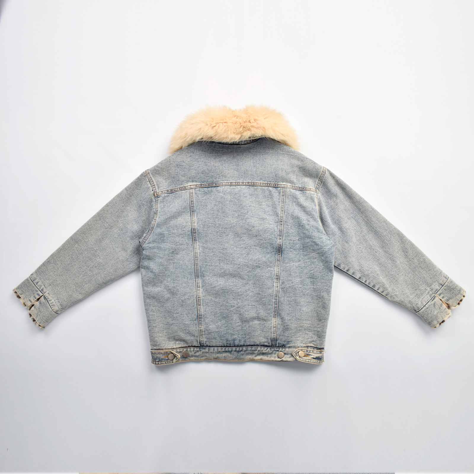Custom Women's Button-Up Fur Collar Denim Jacket With Leopard Fur Lining