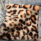 Custom Women's Button-Up Fur Collar Denim Jacket With Leopard Fur Lining