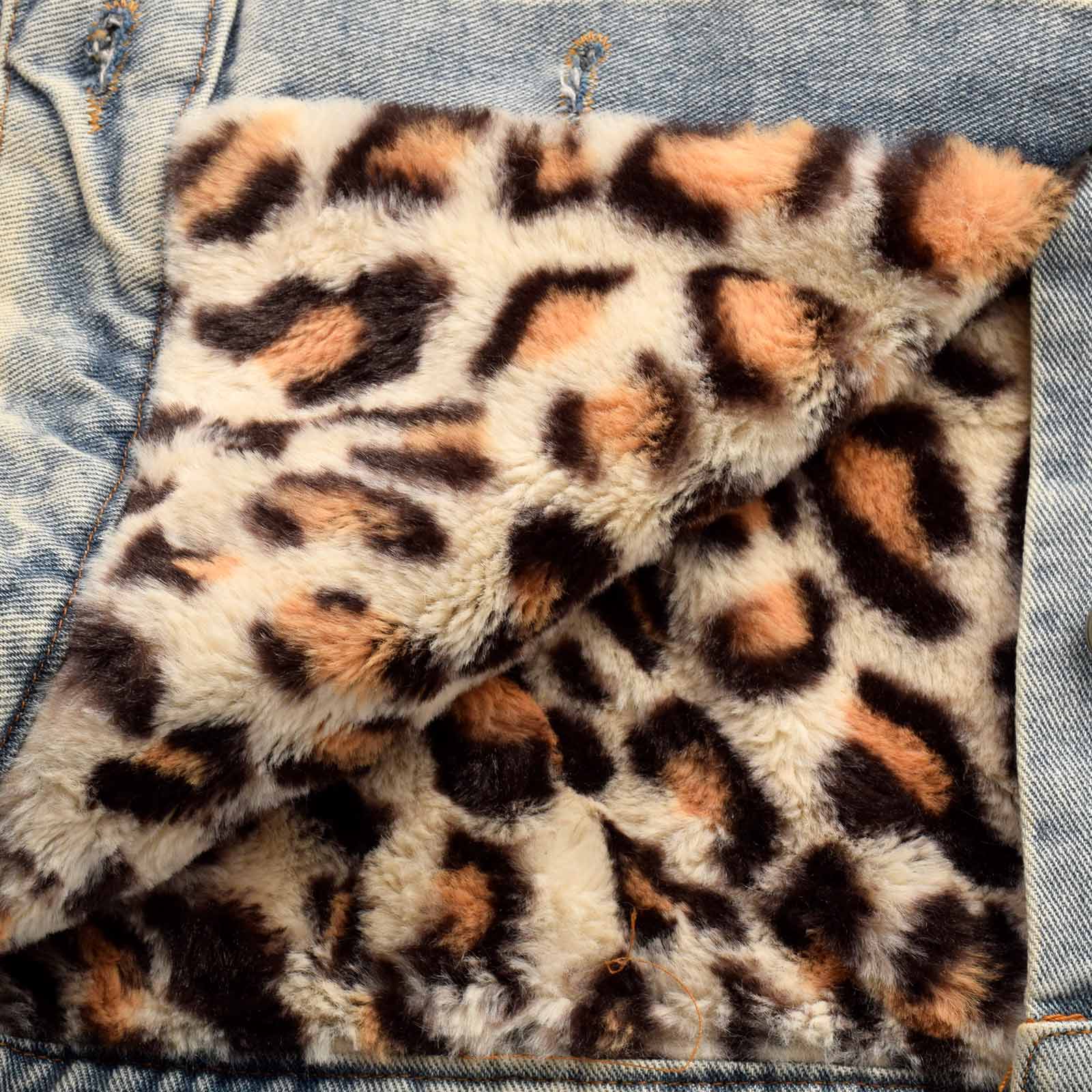 Custom Women's Button-Up Fur Collar Denim Jacket With Leopard Fur Lining