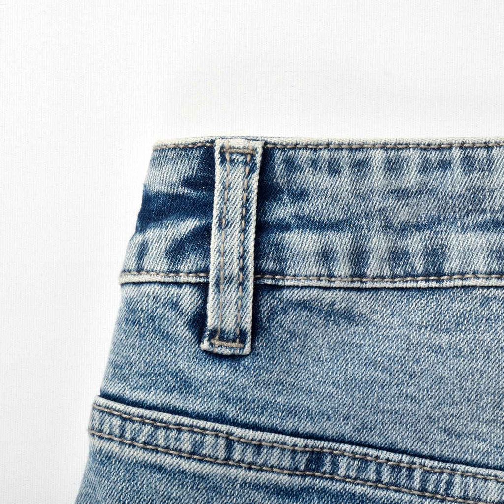 Custom Men's Washed Indigo Blue Jeans Shorts With Distressed