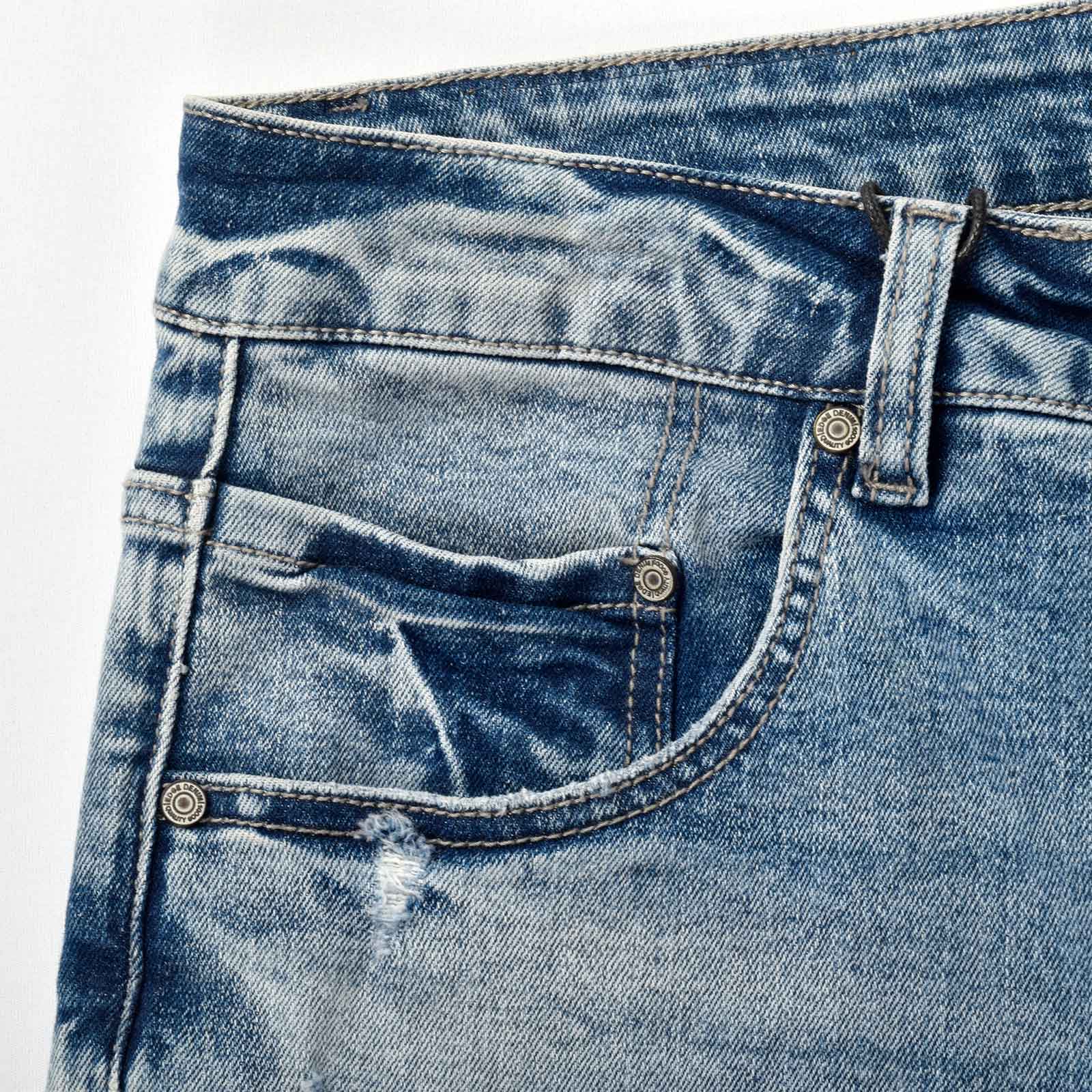 Custom Men's Washed Indigo Blue Jeans Shorts With Distressed