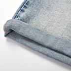 Custom Men's Washed Indigo Blue Jeans Shorts With Distressed