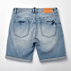 Custom Men's Washed Indigo Blue Jeans Shorts With Distressed