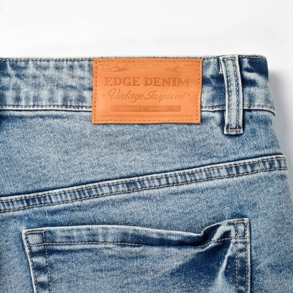 Custom Men's Washed Indigo Blue Jeans Shorts With Distressed