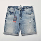 Custom Men's Washed Indigo Blue Jeans Shorts With Distressed