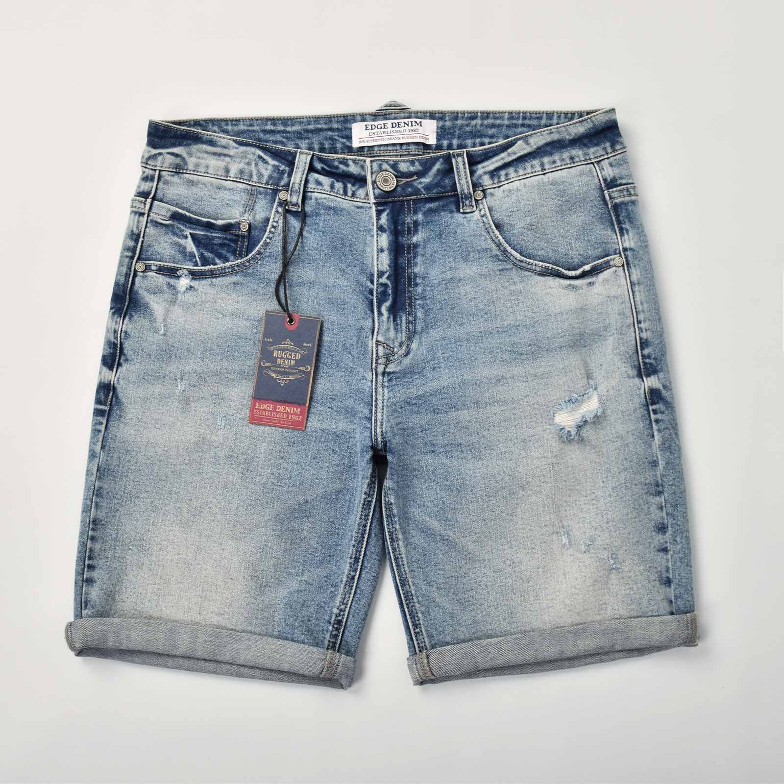 Custom Men's Washed Indigo Blue Jeans Shorts With Distressed