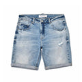 Custom Men's Washed Indigo Blue Jeans Shorts With Distressed