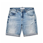 Custom Men's Washed Indigo Blue Jeans Shorts With Distressed