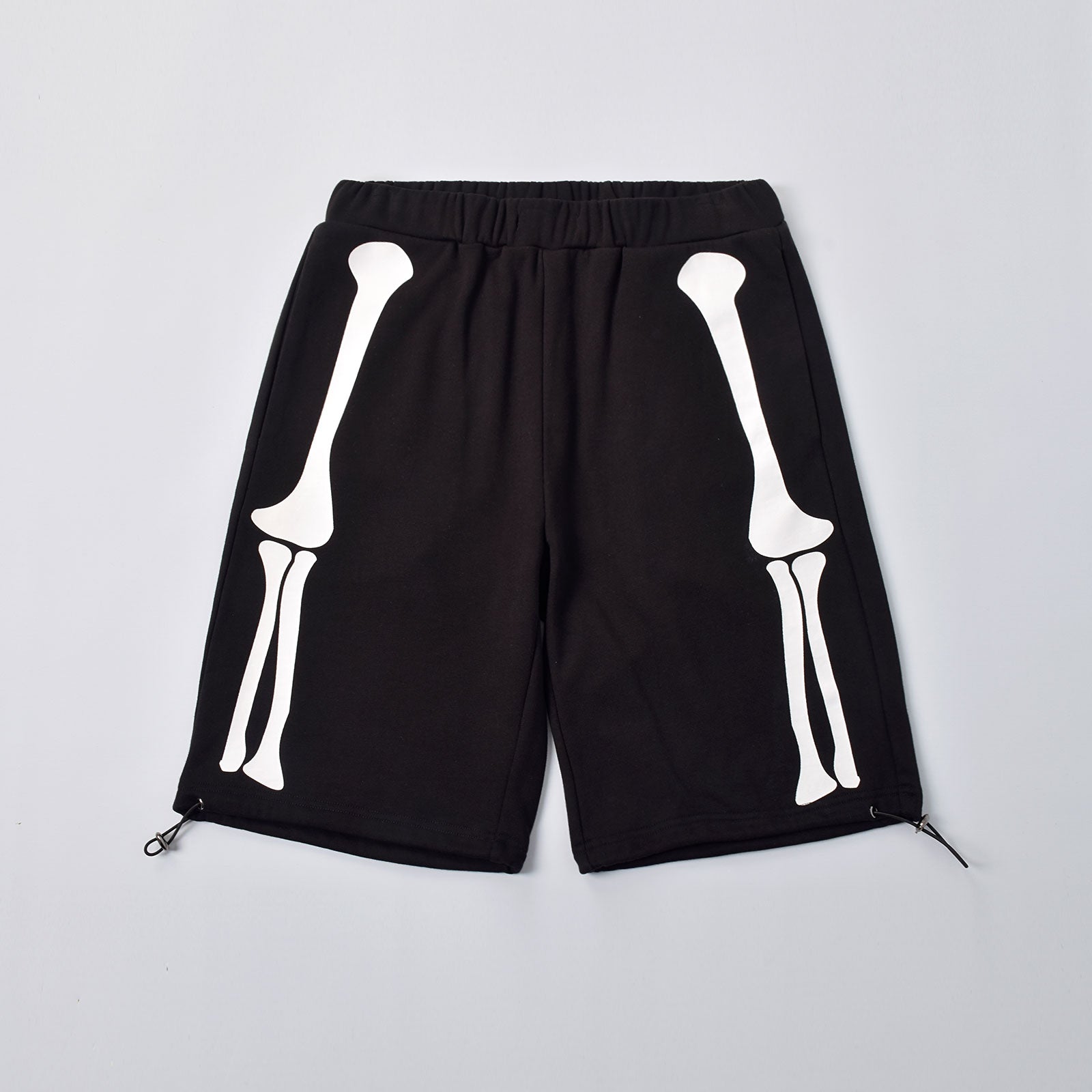 Custom Men Screen Printing Black French Terry Cotton Sweat Shorts With Adjustable Hem