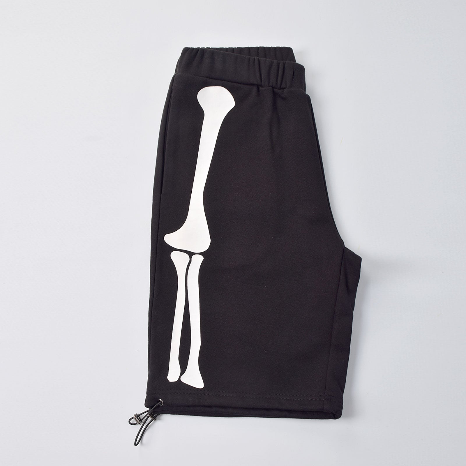 Custom Men Screen Printing Black French Terry Cotton Sweat Shorts With Adjustable Hem