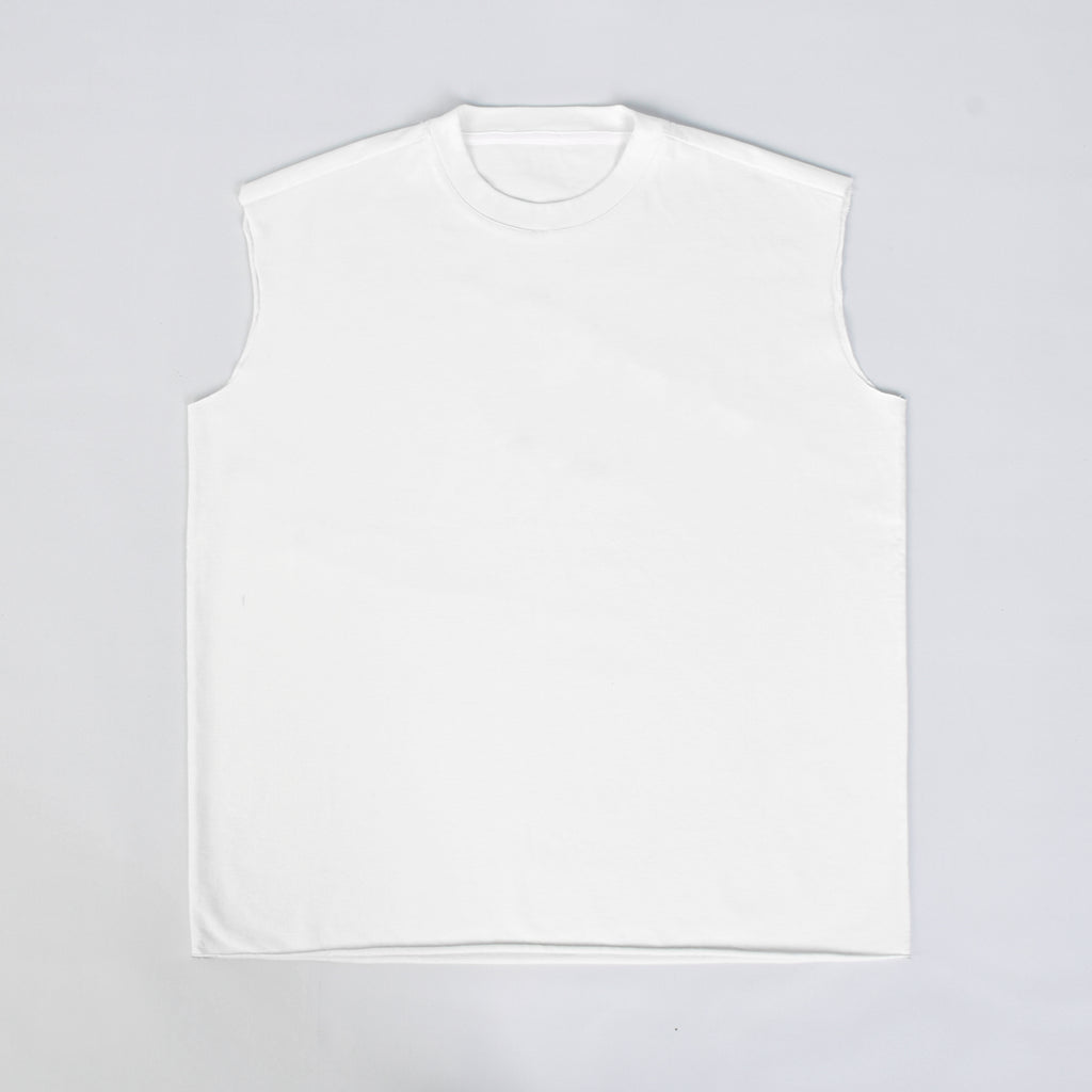 Custom Unisex Plain Raw Hem White Sleeveless T-Shirts